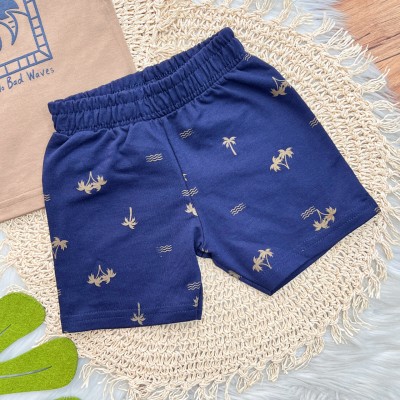 Conj. Regata No Bad Waves e Bermuda em Moletinho - Marrom e Marinho